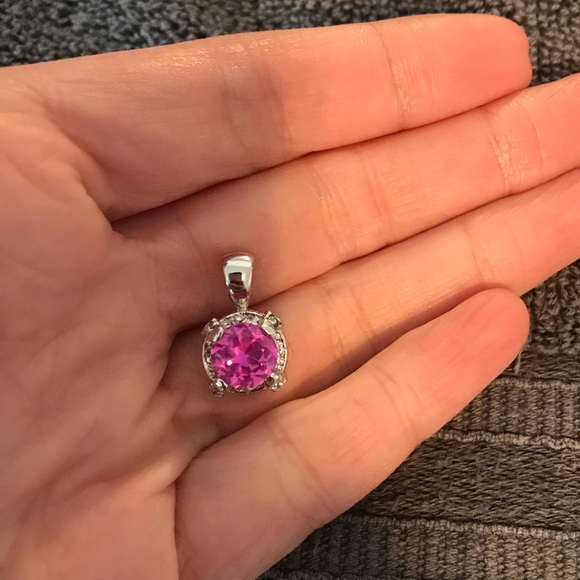 NEW Sterling 925 CZ and pink stone pendant - Picture 1 of 6